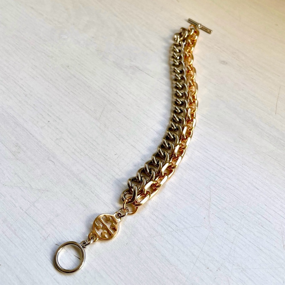 NWOT Tory Burch Chunky Mixed Metal Toggle Bracelet